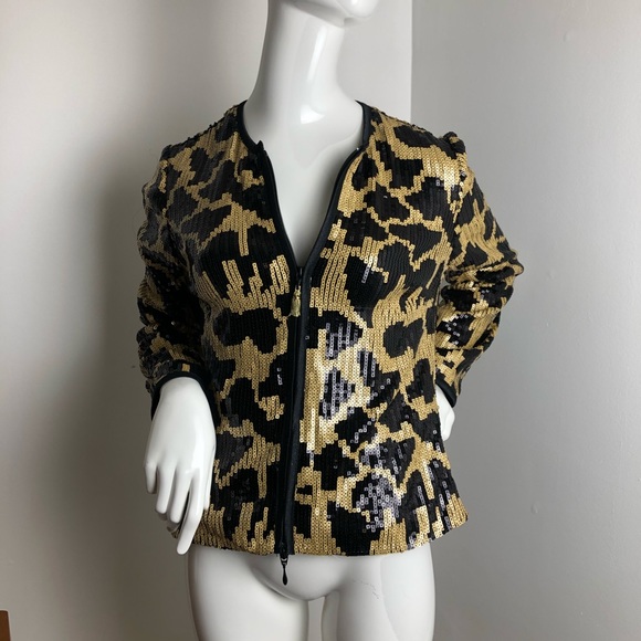 Joseph Ribkoff Sequin Jacket Black Gold Leopard